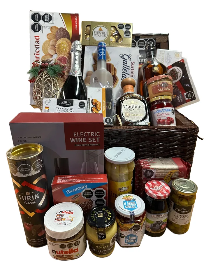 Contenido de canastas corporativas: productos gourmet y bebidas